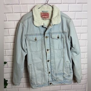 Brooklyn Cloth Sherpa-Lined Denim Jacket Light Wash Size L